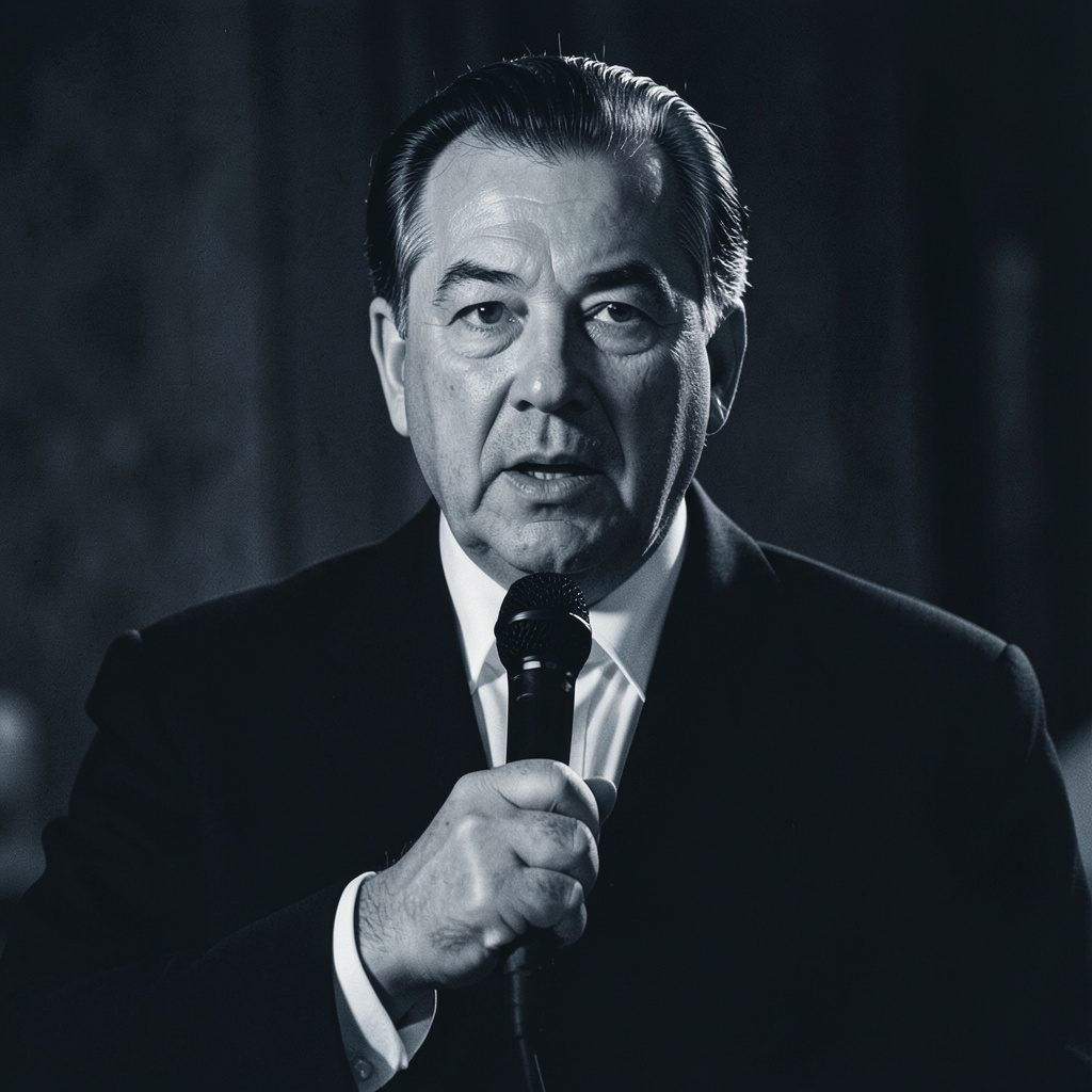 Portrait-style photo of a pastor in dark navy and cream duotone tones, reserved and dignified mood